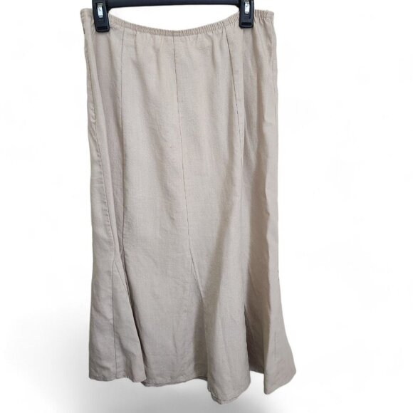 Bechamel Women's 12 Large 100% Linen Maxi Skirt Pull on‎ Beige Elastic Side Zip - Picture 2 of 11